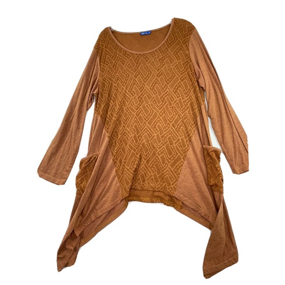 Asher By Firmiana Womens Plus Size 1X Brown Long Sharkbite Tunic Top w/ Pockets‎ - Picture 1 of 15